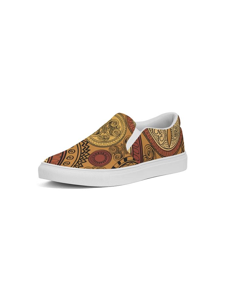 Mens Sneakers, Brown Paisley Low Top Canvas Slip-on Sports Shoes -