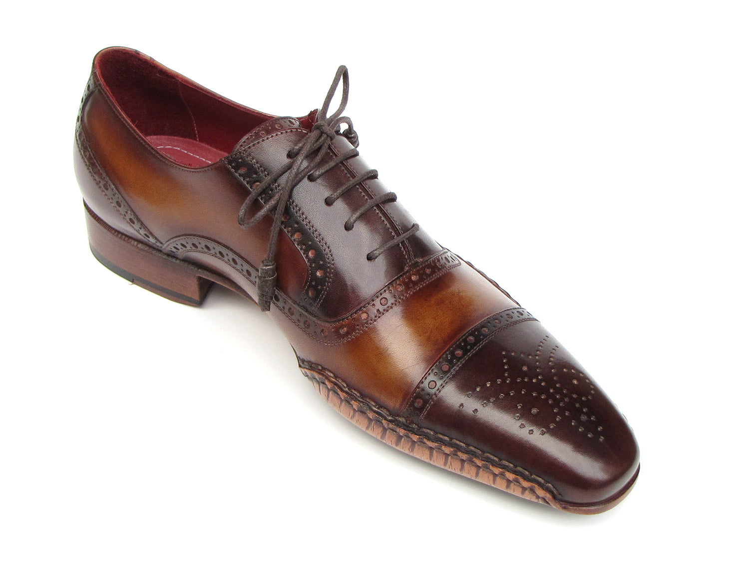 Paul Parkman Men's Captoe Oxfords Brown Hand Painted Shoes