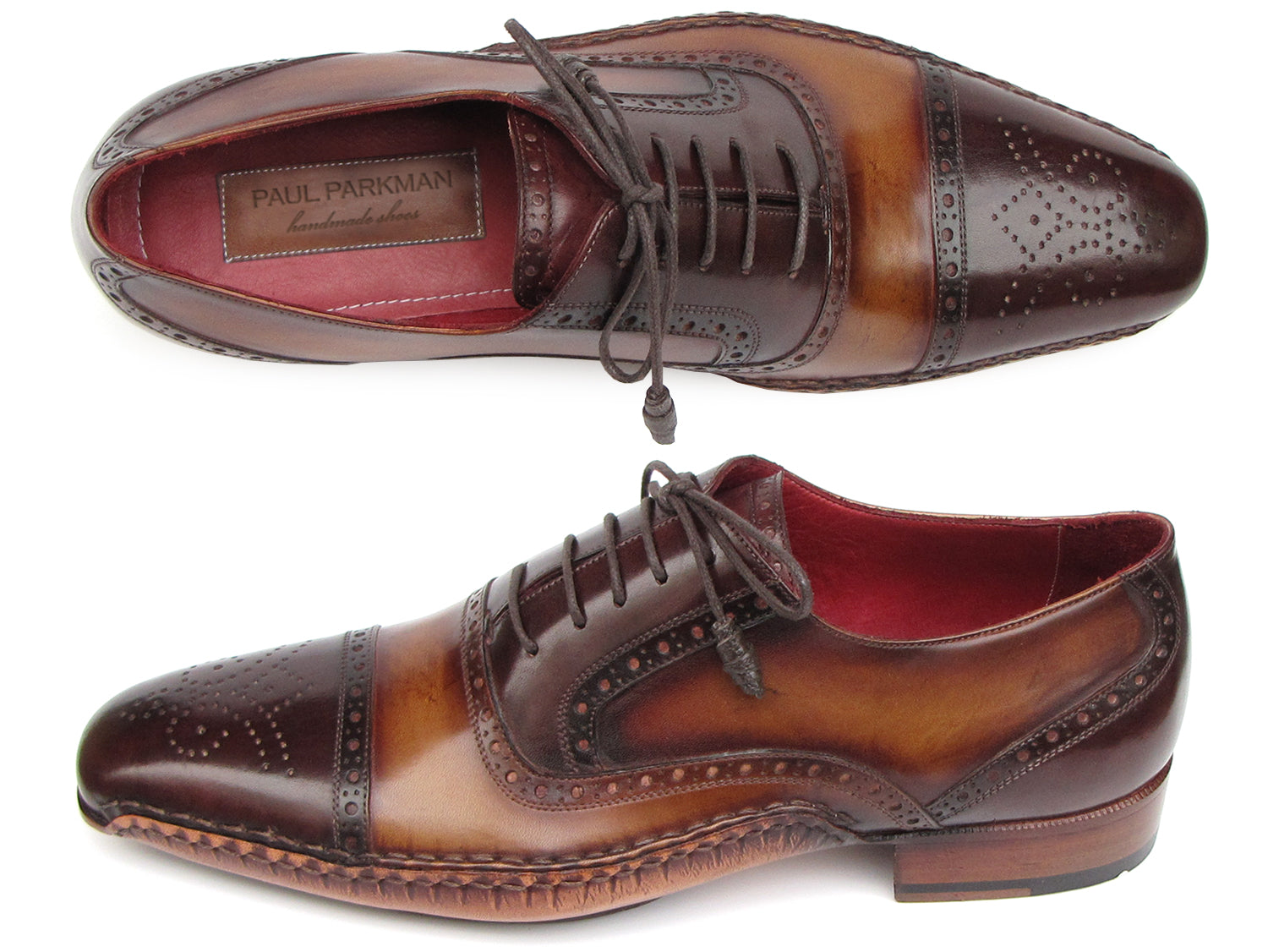 Paul Parkman Men's Captoe Oxfords Brown Hand Painted Shoes