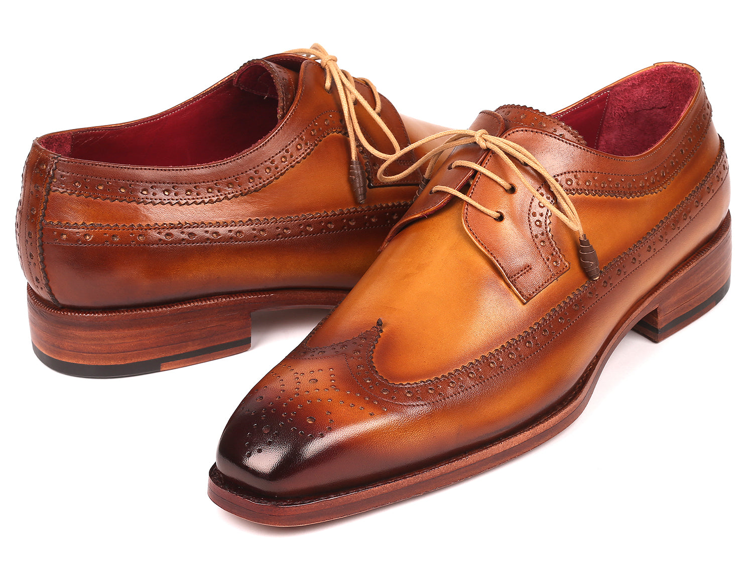 Paul Parkman Goodyear Welted Wingtip Derby Shoes Camel (ID#511C74)