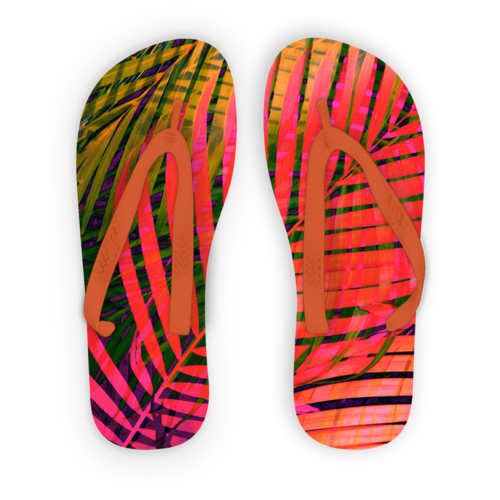 COLORFUL TROPICAL LEAVES no4 Adult Flip Flops