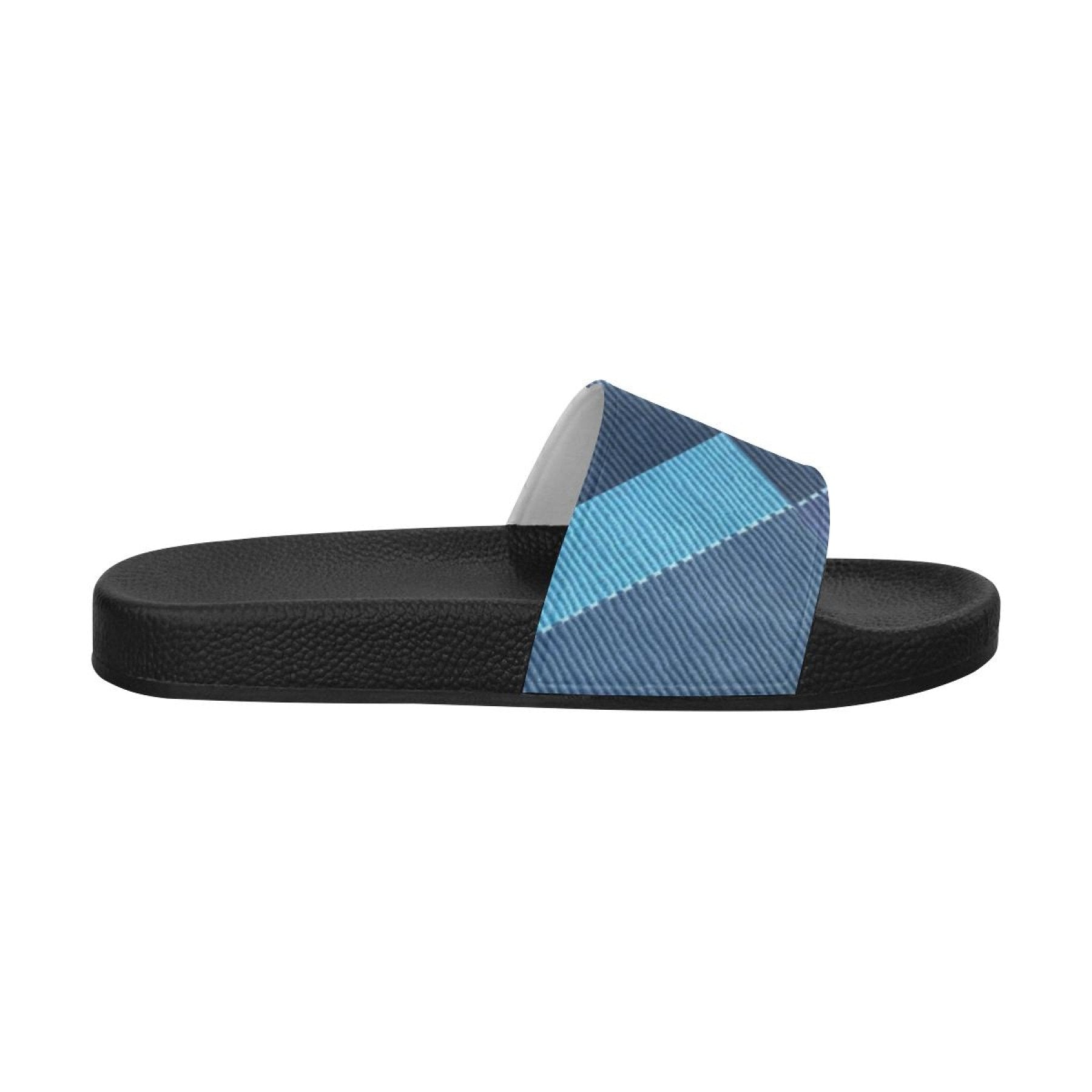 Womens Slides, Flip Flop Sandals, Blue Denim Grid