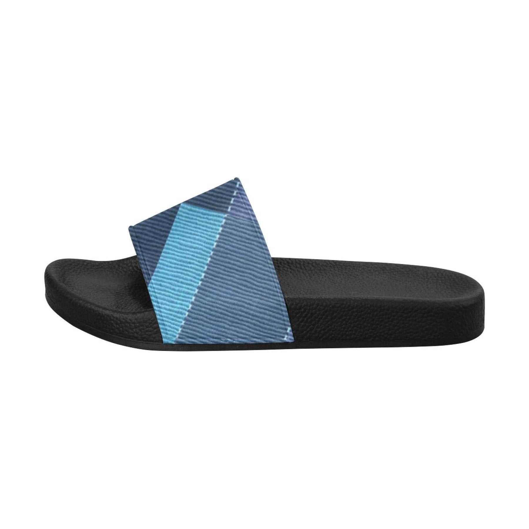 Womens Slides, Flip Flop Sandals, Blue Denim Grid