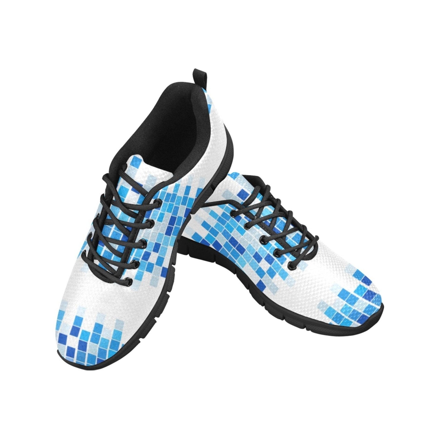 Sneakers for Women, Blue and White Mosaic Print - Running Shoes