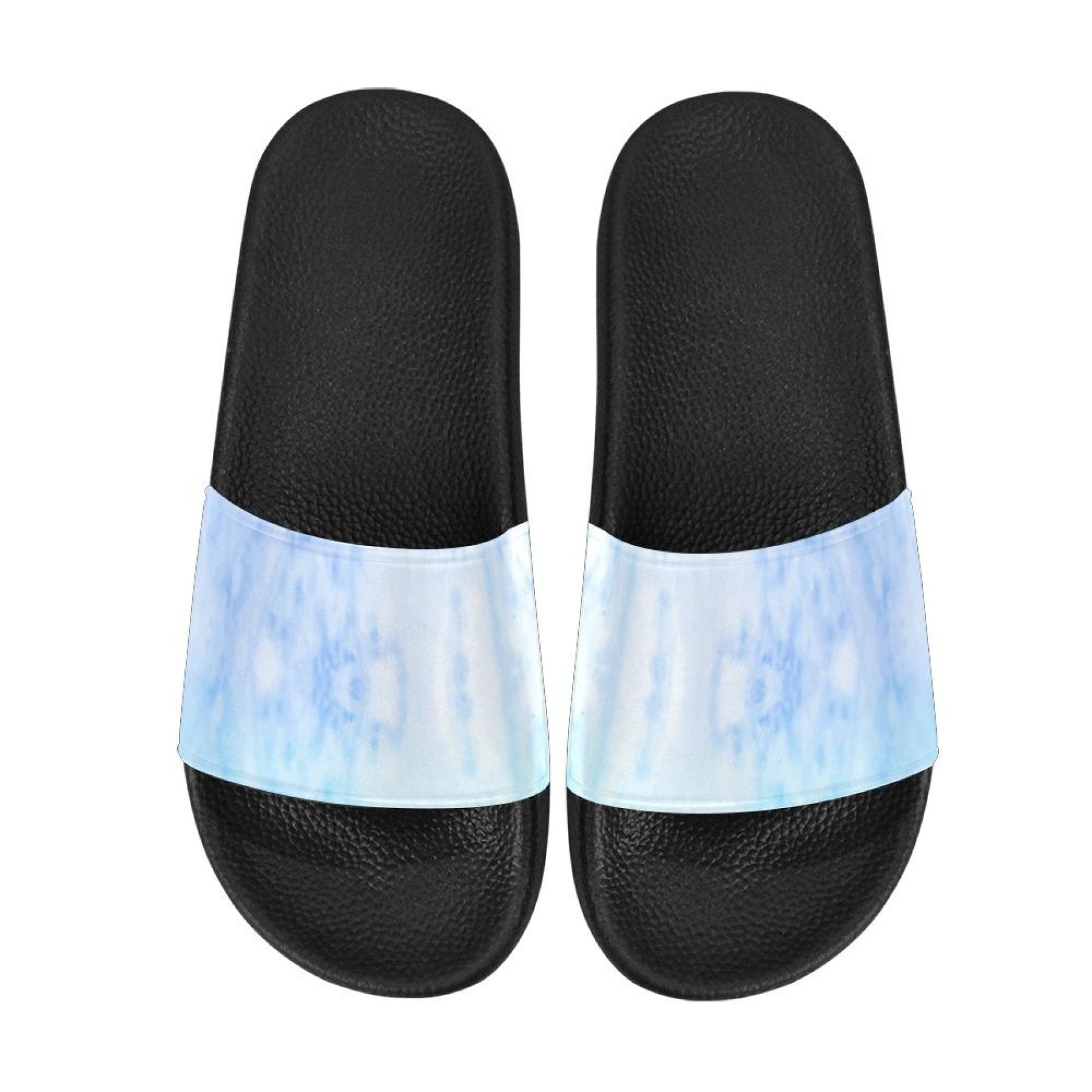 Womens Slides, Flip Flop Sandals, Blue Watercolor Print