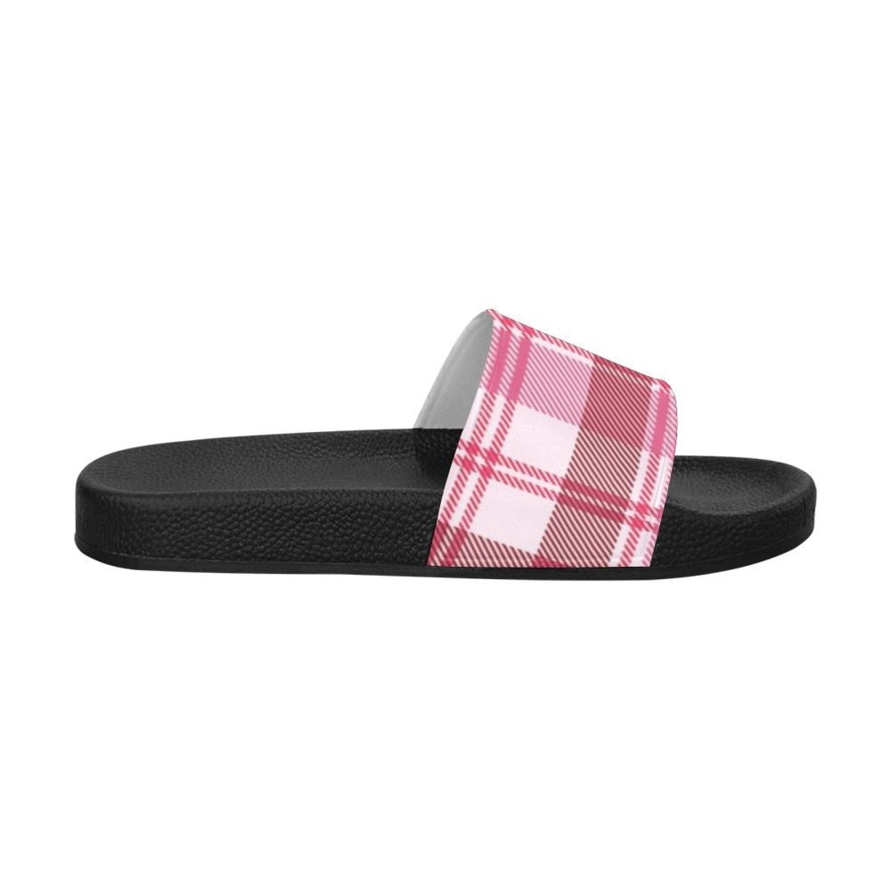 Womens Slides, Flip Flop Sandals, Pink and White Plaid Print