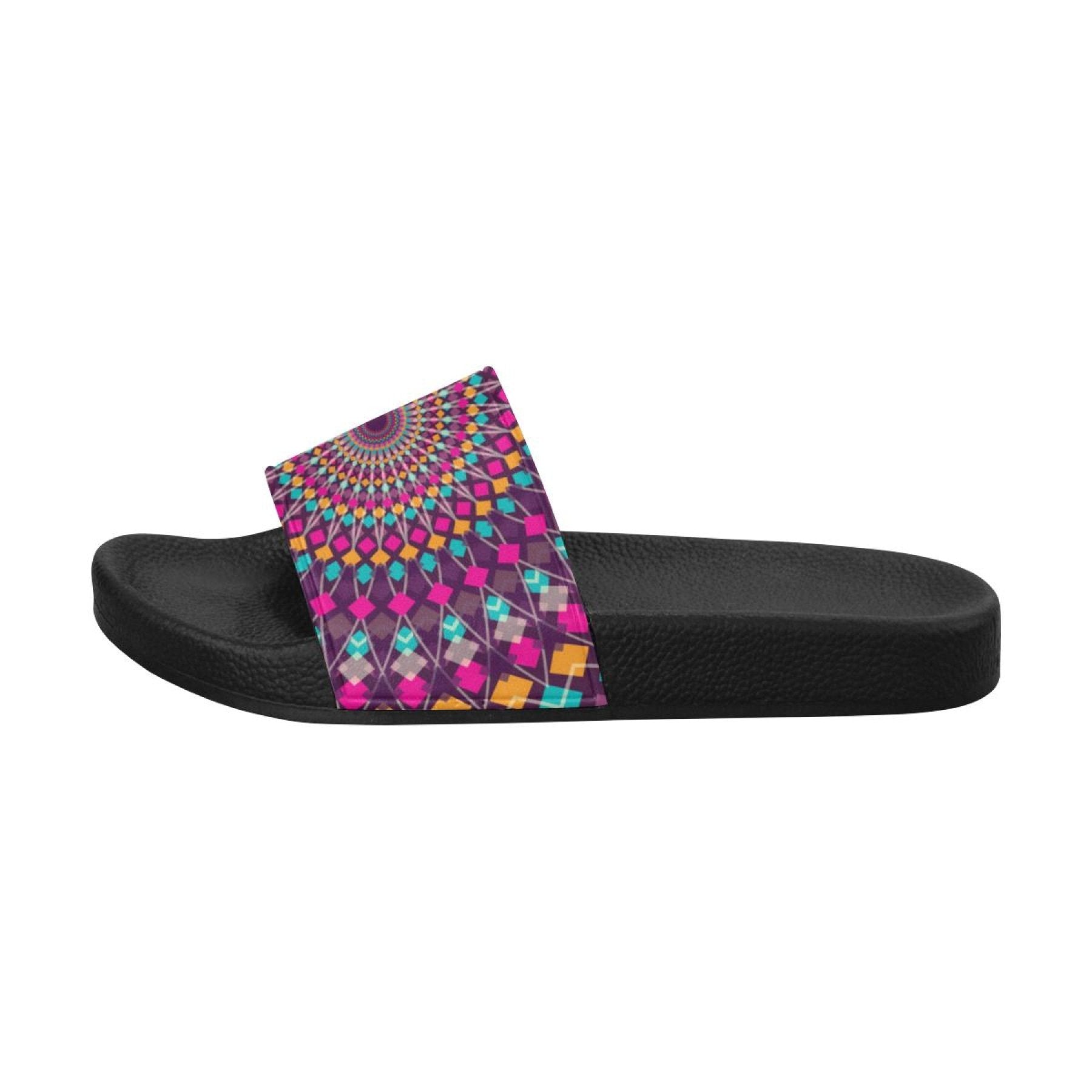 Womens Slides, Flip Flop Sandals, Purple Kaleidoscope Print