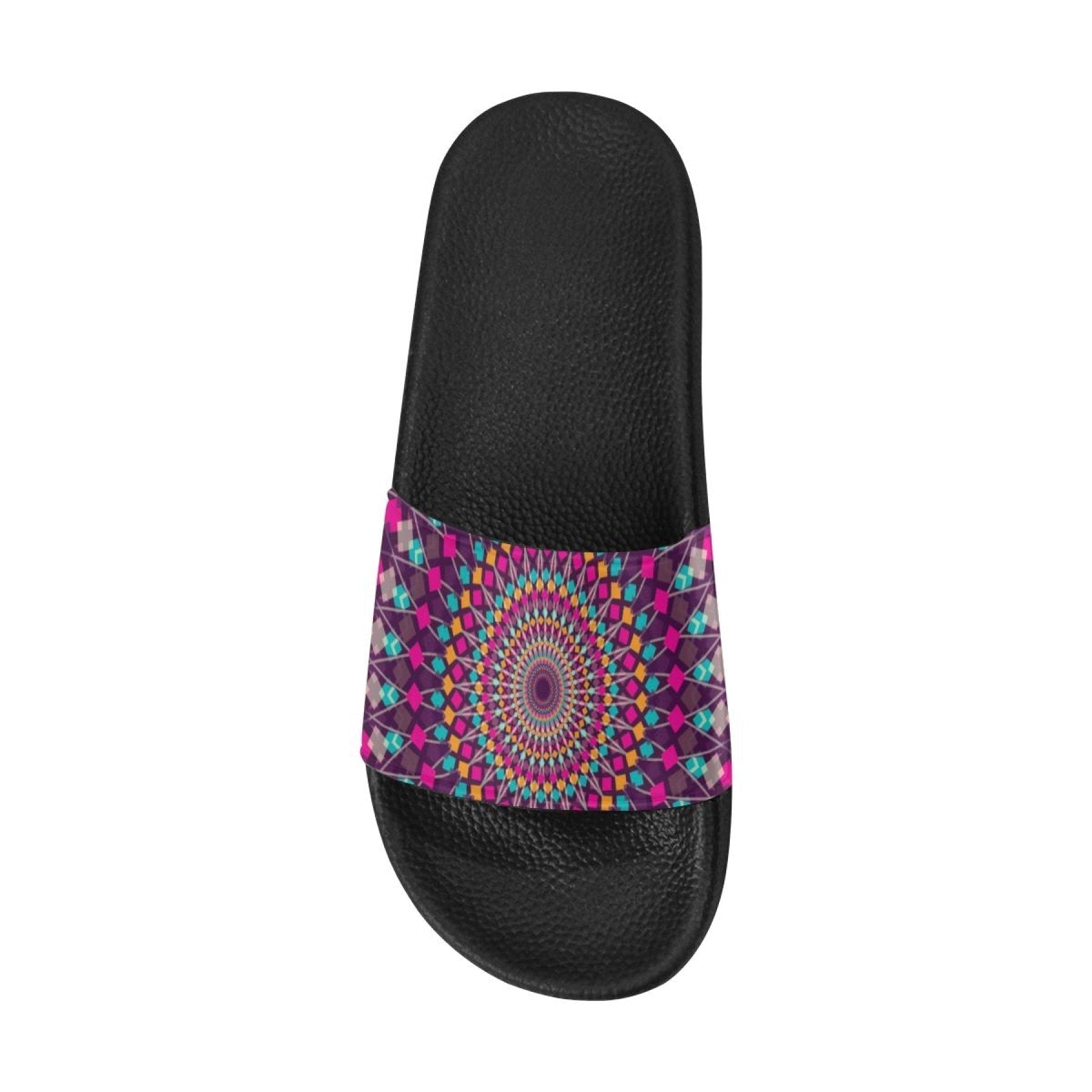 Womens Slides, Flip Flop Sandals, Purple Kaleidoscope Print