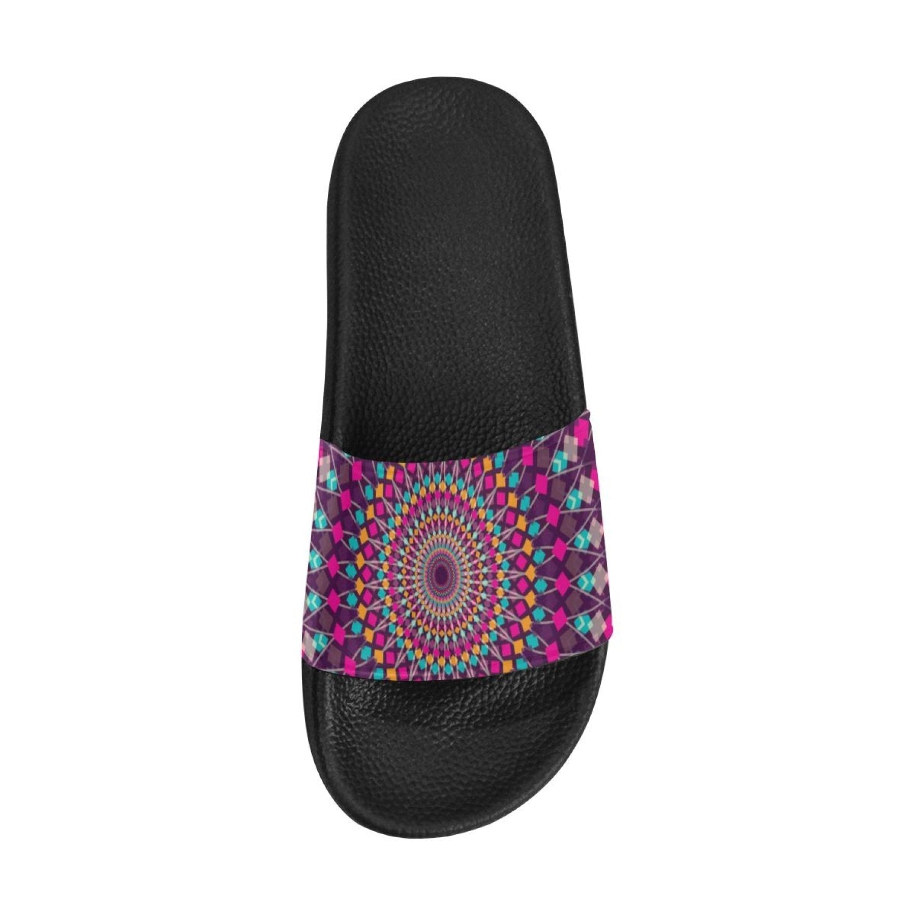 Womens Slides, Flip Flop Sandals, Purple Kaleidoscope Print