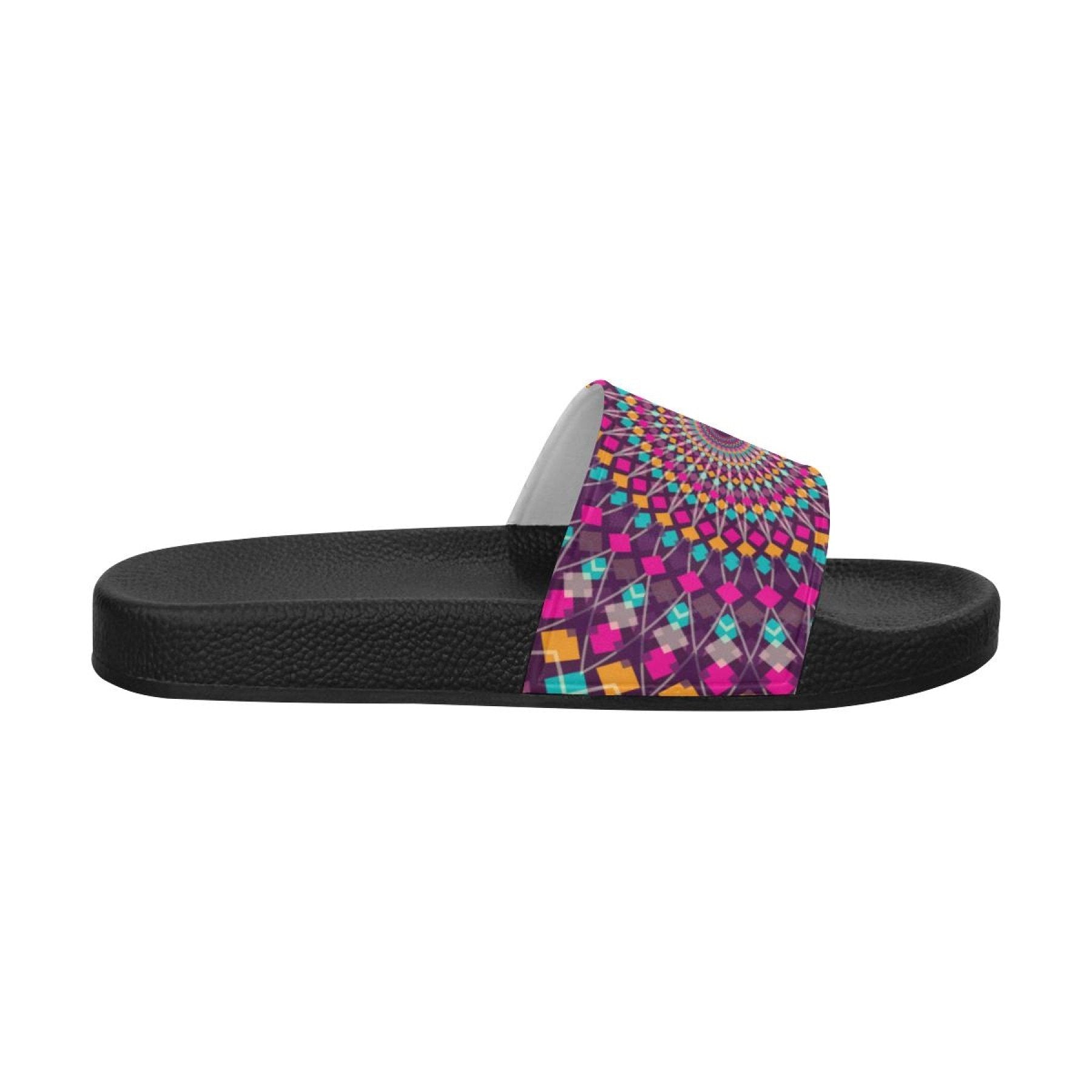 Womens Slides, Flip Flop Sandals, Purple Kaleidoscope Print