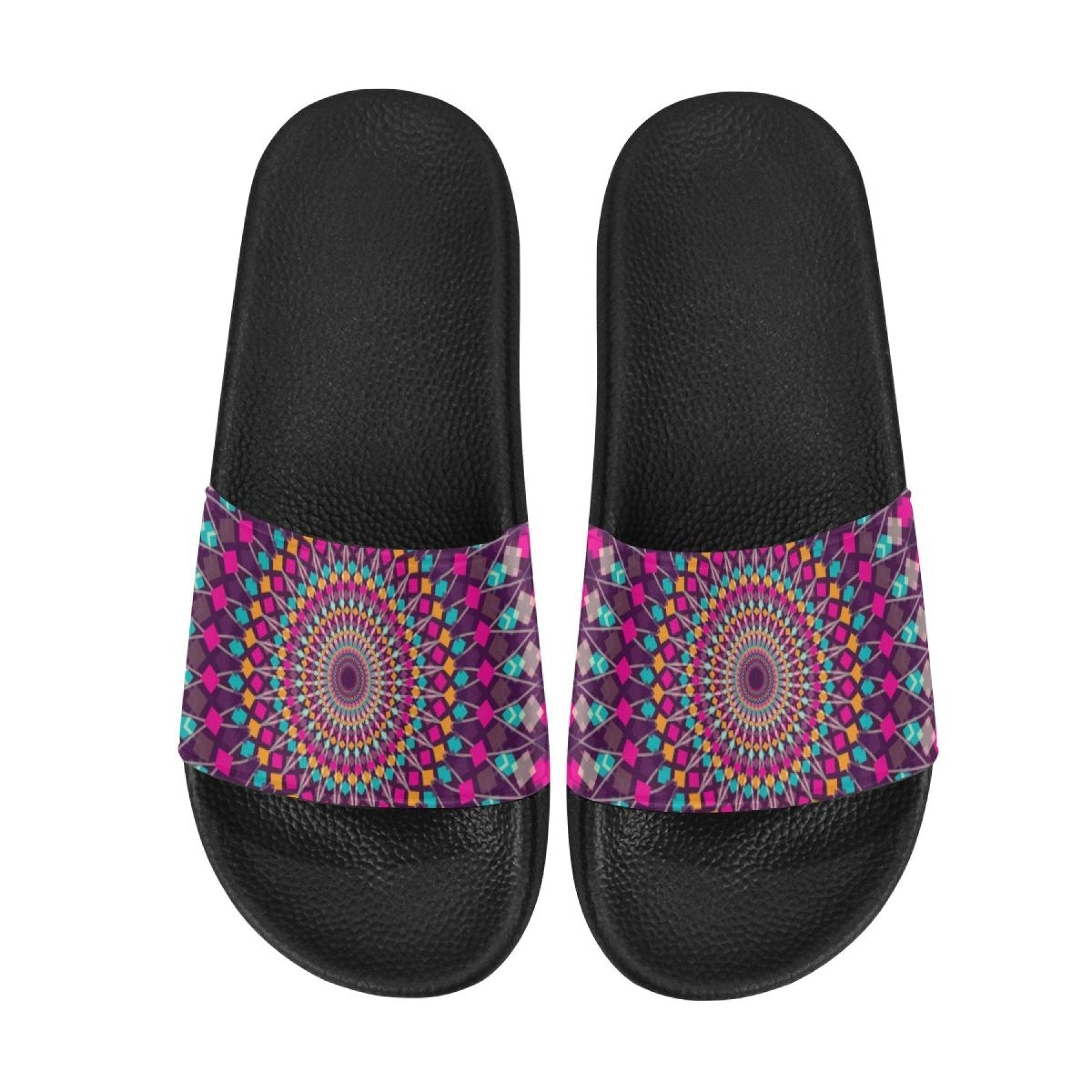 Womens Slides, Flip Flop Sandals, Purple Kaleidoscope Print