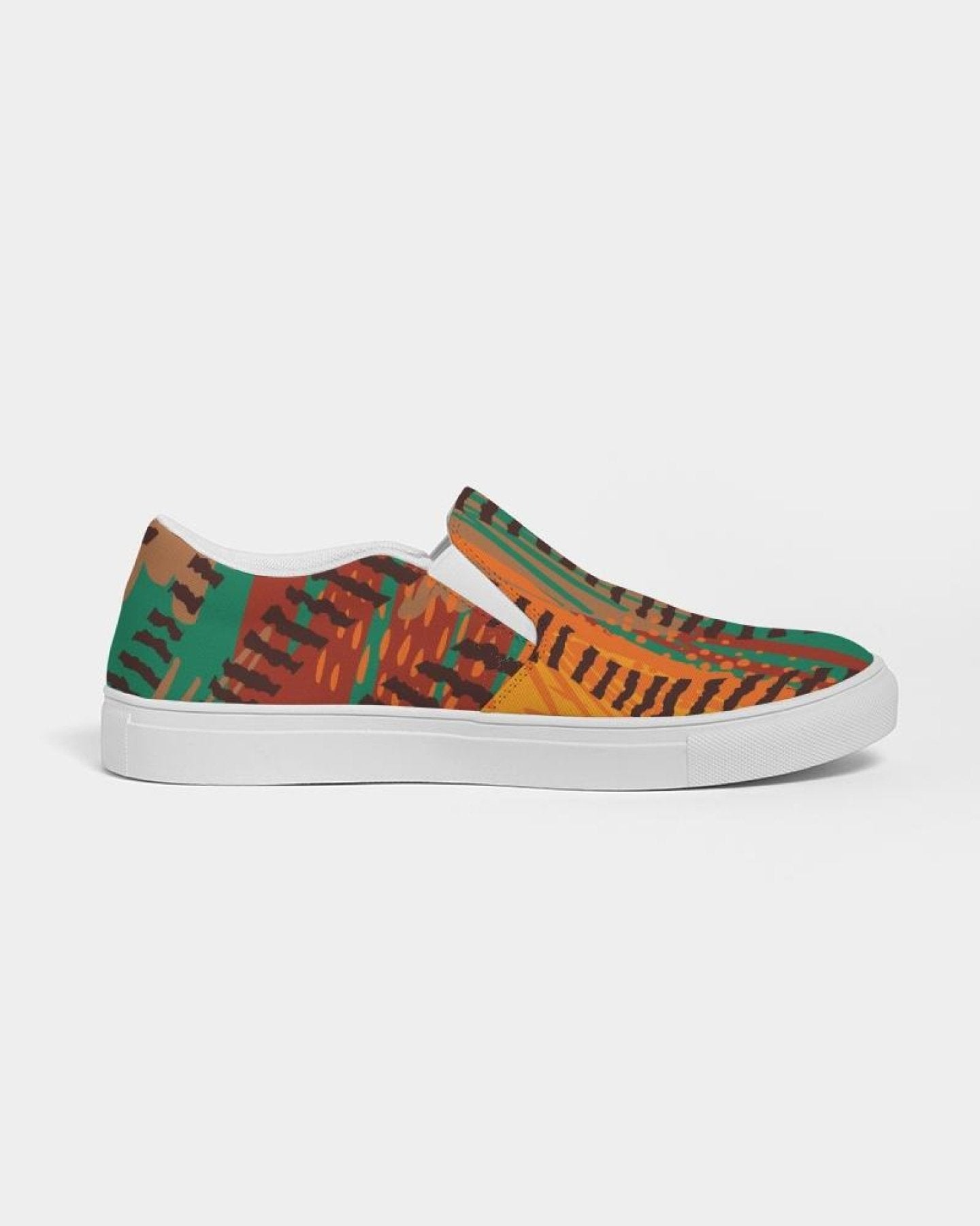 Womens Sneakers - Canvas Slip on Shoes, Brown and Green Print