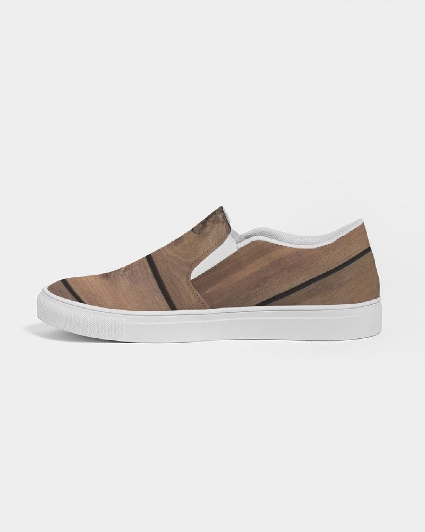 Womens Sneakers - Canvas Slip on Shoes, Brown Plank Print