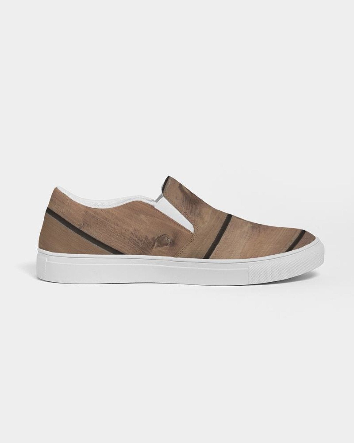 Womens Sneakers - Canvas Slip on Shoes, Brown Plank Print