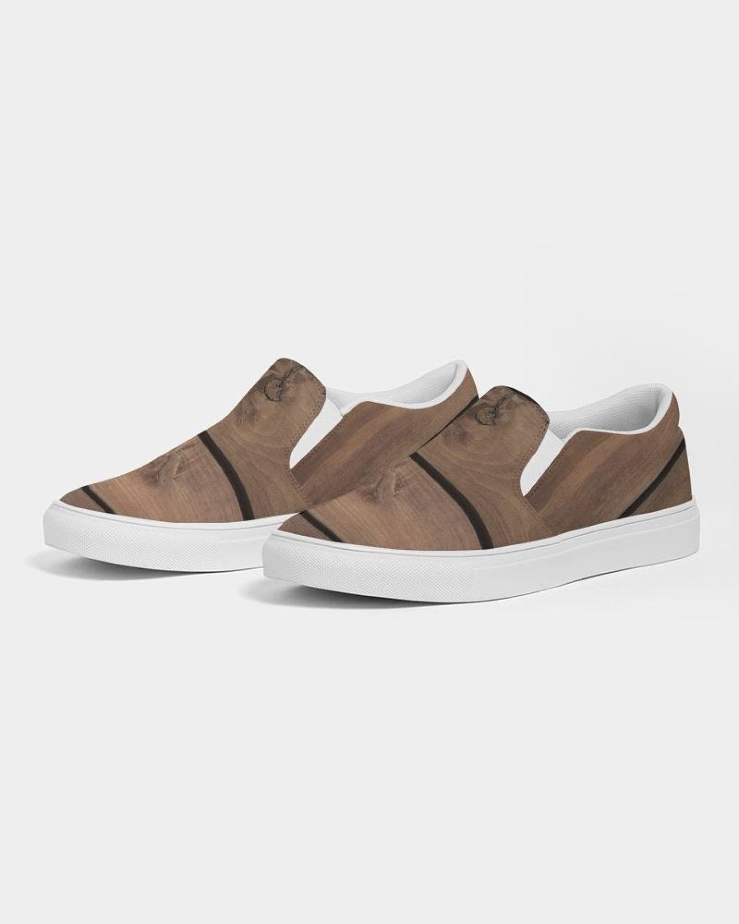 Womens Sneakers - Canvas Slip on Shoes, Brown Plank Print