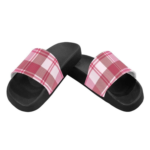 Womens Slides, Flip Flop Sandals, Pink and White Plaid Print