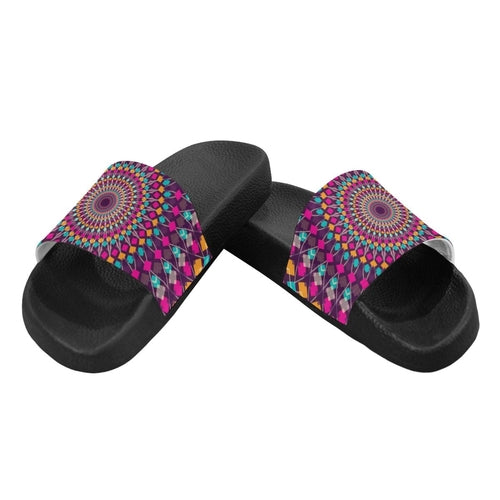 Womens Slides, Flip Flop Sandals, Purple Kaleidoscope Print