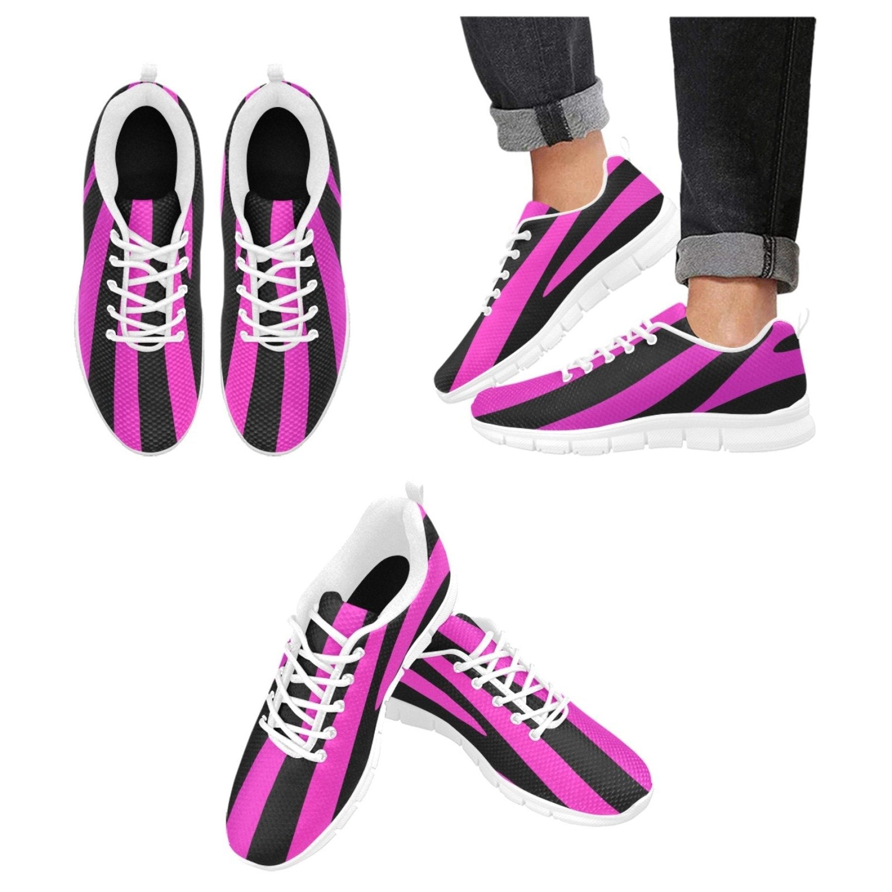 Womens Sneakers, Black and Purple Stripe Running Shoes