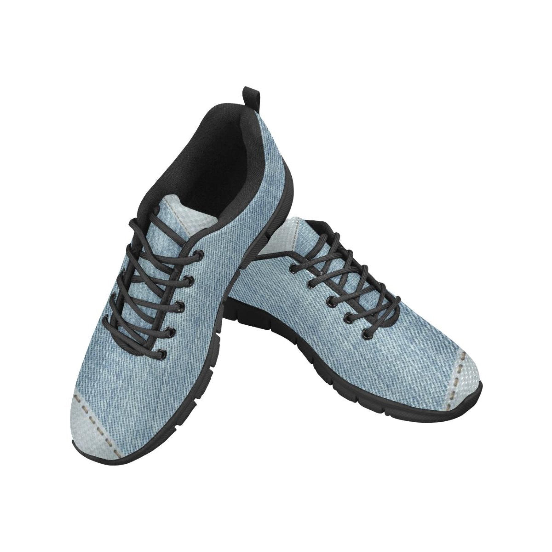 Womens Sneakers, Patch Blue Denim Illustration Running Shoes