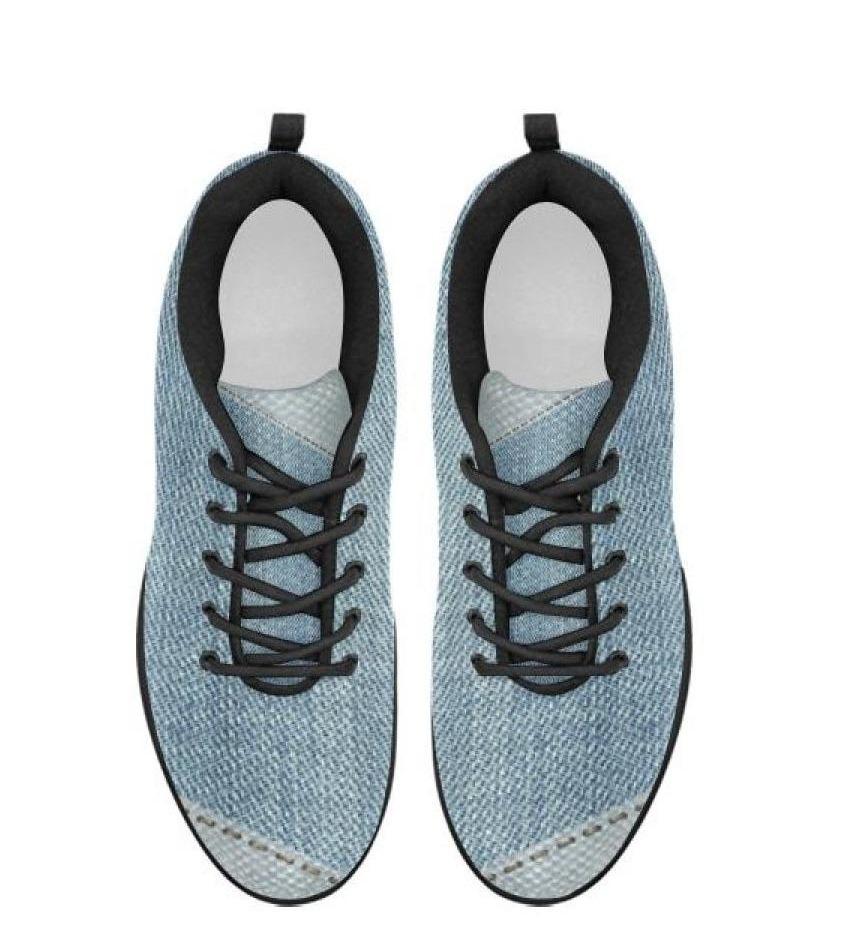 Womens Sneakers, Patch Blue Denim Illustration Running Shoes